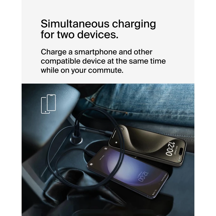 Belkin BoostCharge 42-Watt Dual Port Fast Car Charger w/30W USB-C & 12W USB-A Ports, USB-C to C Cable Included for iPhone 16, 16 Pro, Galaxy S25, S24, Pixel 9 & 8, Nintendo Switch 2 & More - Black by Belkin - Image 3