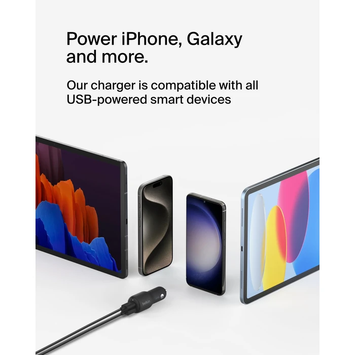 Belkin BoostCharge 42-Watt Dual Port Fast Car Charger w/30W USB-C & 12W USB-A Ports, USB-C to C Cable Included for iPhone 16, 16 Pro, Galaxy S25, S24, Pixel 9 & 8, Nintendo Switch 2 & More - Black by Belkin - Image 4
