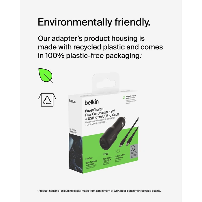 Belkin BoostCharge 42-Watt Dual Port Fast Car Charger w/30W USB-C & 12W USB-A Ports, USB-C to C Cable Included for iPhone 16, 16 Pro, Galaxy S25, S24, Pixel 9 & 8, Nintendo Switch 2 & More - Black by Belkin - Image 6