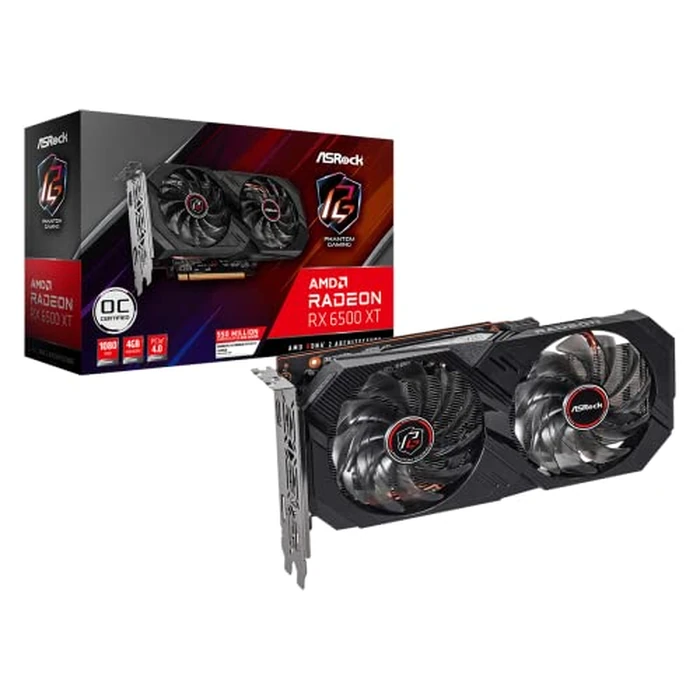 ASRock AMD Radeon RX 6500 XT Phantom Gaming D 4GB OC GDDR6 0dB Silent Cooling 18 Gbps 64-bit 7680 x 4320 Graphics Card Dual Fan HDMI DisplayPort by ASRock - Image 1