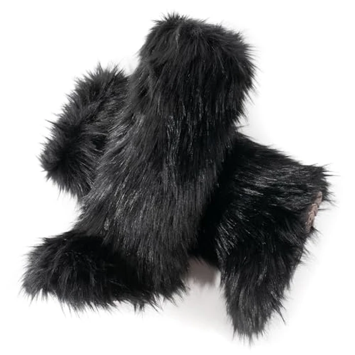 IXU Women's Faux Fur Boot Furry Fluffy Round Toe Suede Winter Comfy Plush Warm Short Outdoor Indoor Flat Shoes Knee-High Boots by IXU - Image 5