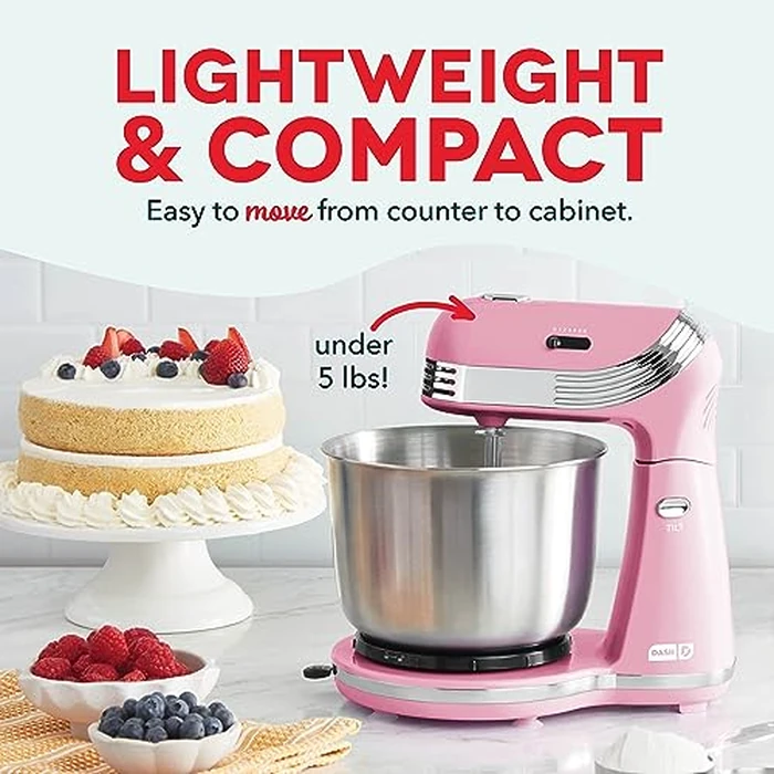 Dash Everyday Stand Mixer - Compact Tilt-Head Stand Mixer for Everyday Recipes - 6-Speed Power with Stainless Steel Bowl - Pink, 3-Quart by DASH - Image 2