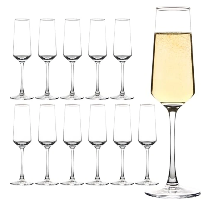 Champagne Glasses Set of 12, Elegant Champagne Flutes, Modern Sparkling Wine Glasses for Home Bar, Wedding, Anniversary, 8 oz, Clear by CZUMJJ - Used - Good condition - CA$40.79