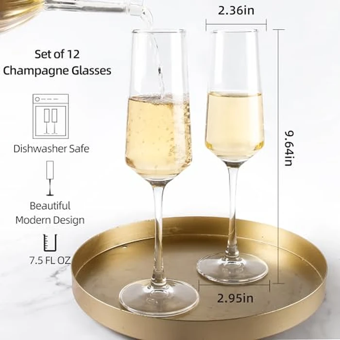 Champagne Glasses Set of 12, Elegant Champagne Flutes, Modern Sparkling Wine Glasses for Home Bar, Wedding, Anniversary, 8 oz, Clear by CZUMJJ - Image 2