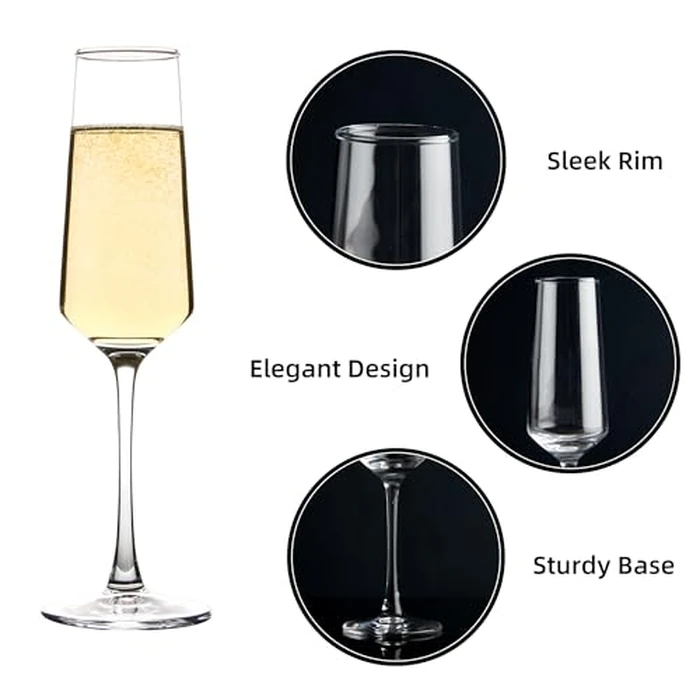 Champagne Glasses Set of 12, Elegant Champagne Flutes, Modern Sparkling Wine Glasses for Home Bar, Wedding, Anniversary, 8 oz, Clear by CZUMJJ - Image 3