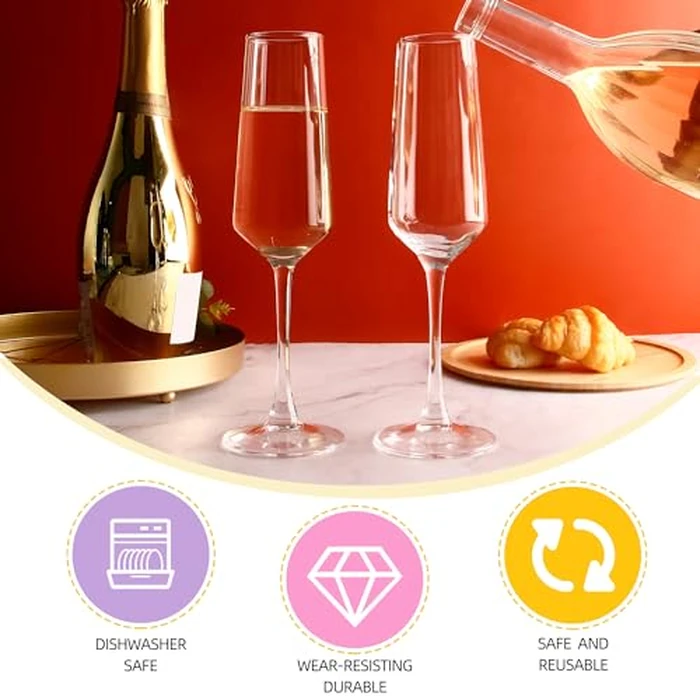 Champagne Glasses Set of 12, Elegant Champagne Flutes, Modern Sparkling Wine Glasses for Home Bar, Wedding, Anniversary, 8 oz, Clear by CZUMJJ - Image 6