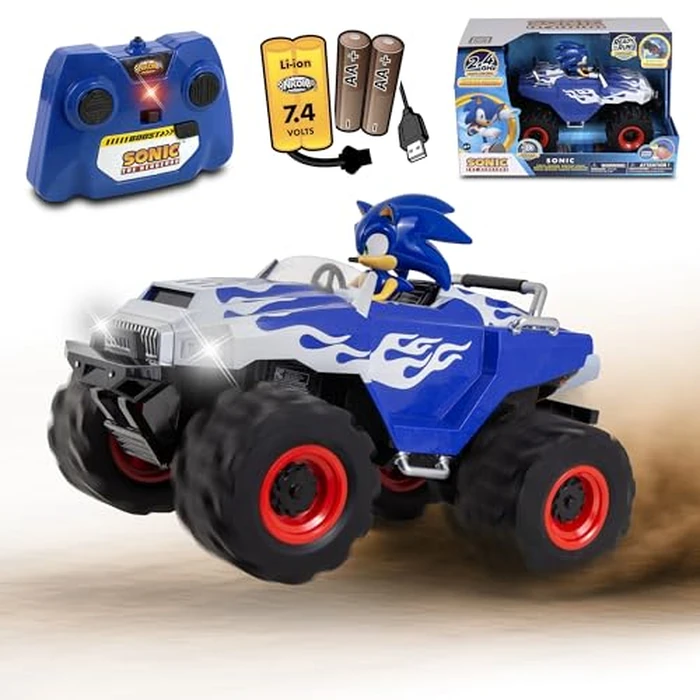 NKOK Sonic Monster Truck RC - 2.4GHz Radio Control Car with Lights, Turbo Boost & 7.4V Rechargeable Battery Pack, Sonic Racing CrossWorlds Toy Vehicle for Kids Ages 6+ by NKOK R/C Racing - Image 1
