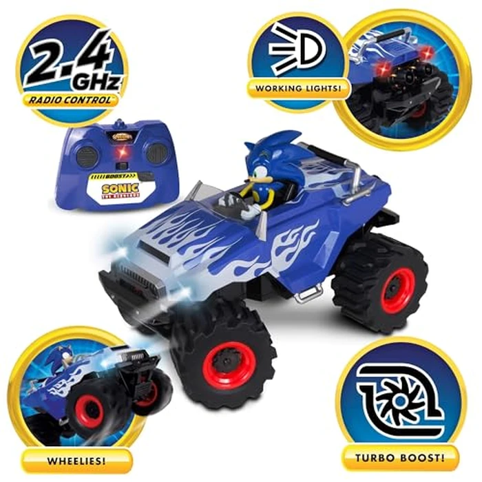 NKOK Sonic Monster Truck RC - 2.4GHz Radio Control Car with Lights, Turbo Boost & 7.4V Rechargeable Battery Pack, Sonic Racing CrossWorlds Toy Vehicle for Kids Ages 6+ by NKOK R/C Racing - Image 2