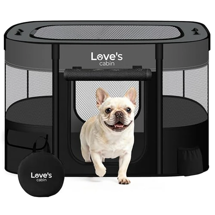 Love's cabin Pet Puppy Dog Playpen, Small Dog Tent Crates Cage Indoor/Outdoor, Portable Exercise Playpen for Cat, Foldable Pop Up Dog Kennel Playpen with Carring Case (S, Grey) by Love's cabin - Used - Acceptable condition - US$17.39