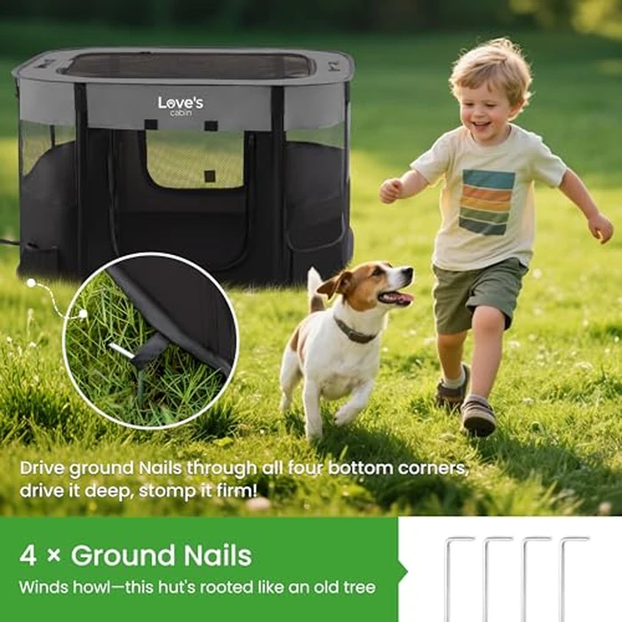 Love's cabin Pet Puppy Dog Playpen, Small Dog Tent Crates Cage Indoor/Outdoor, Portable Exercise Playpen for Cat, Foldable Pop Up Dog Kennel Playpen with Carring Case (S, Grey) by Love's cabin - Image 5