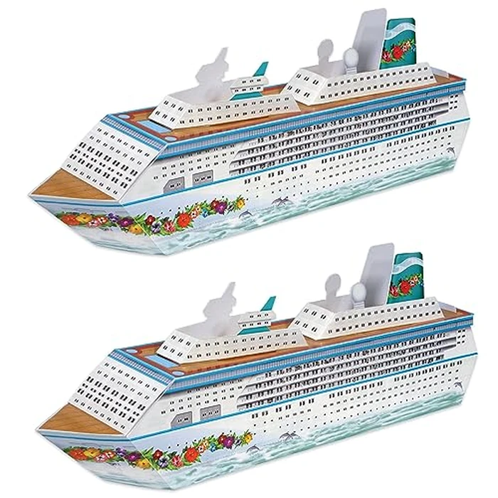 Beistle 3-D Cruise Ship Centerpiece - 2-Pack Cardstock Table Decorations, Ocean Liner Party Supplies for Nautical, Bon Voyage, Retirement, or Cruise-Themed Celebrations, Fold-Out Design, 13¼” by Beistle - Used - Very Good condition - US$9.61