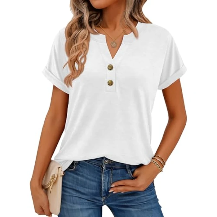 Women Tops 2 Pack Shorts Sleeve Shirts V Neck Henley Tops Spring Summer Trendy Casual Blouses Vacation Women Clothes 2026 by KILISU - Image 2