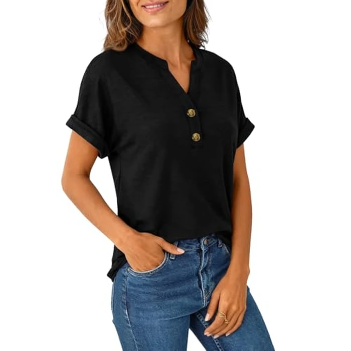 Women Tops 2 Pack Shorts Sleeve Shirts V Neck Henley Tops Spring Summer Trendy Casual Blouses Vacation Women Clothes 2026 by KILISU - Image 4