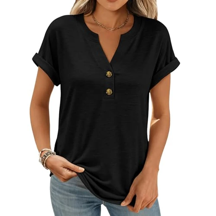 Women Tops 2 Pack Shorts Sleeve Shirts V Neck Henley Tops Spring Summer Trendy Casual Blouses Vacation Women Clothes 2026 by KILISU - Image 6