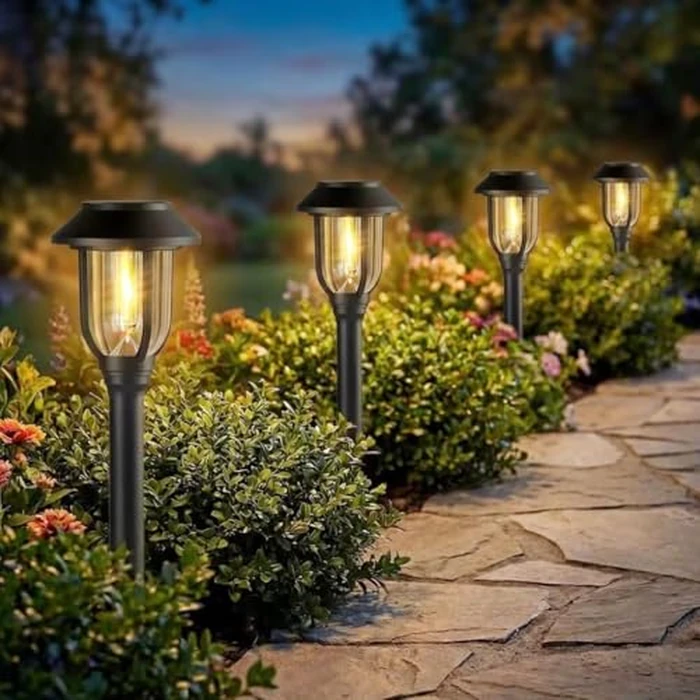 DOESLAG Solar Pathway Lights Outdoor 8 Pack, Warm White Solar Path Lights, Waterproof Energy Efficient Landscape Lights Decorative Auto On/Off, Solar Garden Lights for Yard Walkway Driveway Patio by DOESLAG - Used - Like New condition