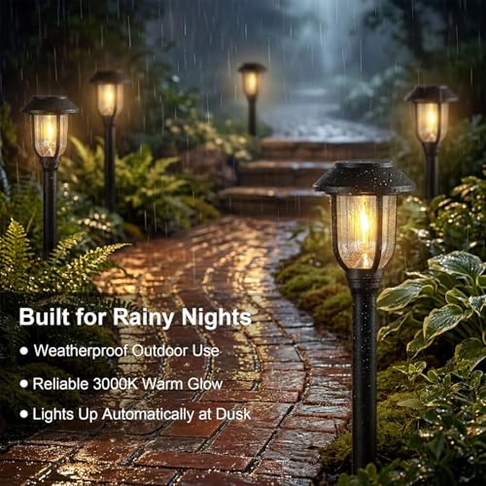 DOESLAG Solar Pathway Lights Outdoor 8 Pack, Warm White Solar Path Lights, Waterproof Energy Efficient Landscape Lights Decorative Auto On/Off, Solar Garden Lights for Yard Walkway Driveway Patio by DOESLAG - Image 2