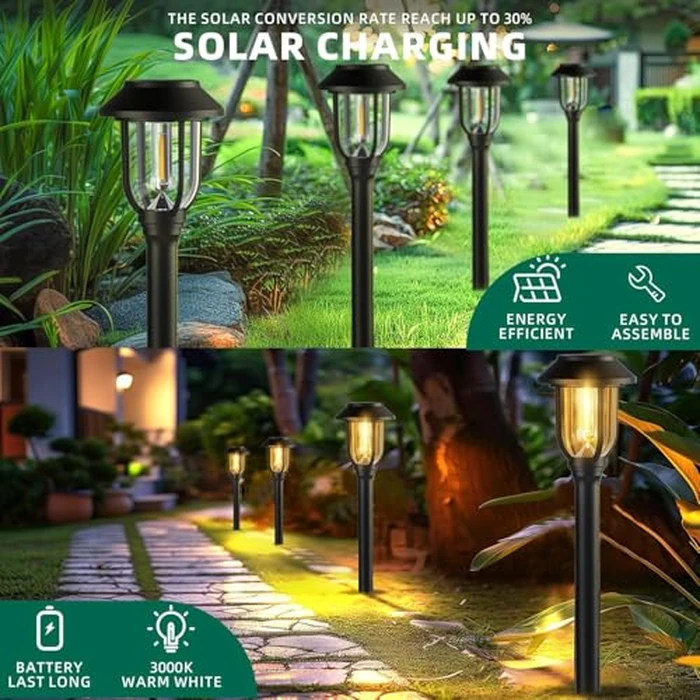 DOESLAG Solar Pathway Lights Outdoor 8 Pack, Warm White Solar Path Lights, Waterproof Energy Efficient Landscape Lights Decorative Auto On/Off, Solar Garden Lights for Yard Walkway Driveway Patio by DOESLAG - Image 3