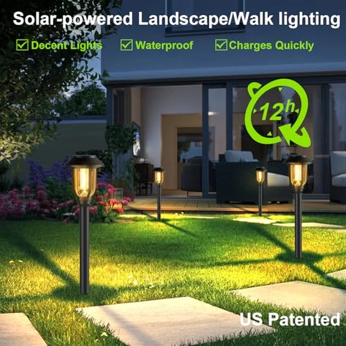 DOESLAG Solar Pathway Lights Outdoor 8 Pack, Warm White Solar Path Lights, Waterproof Energy Efficient Landscape Lights Decorative Auto On/Off, Solar Garden Lights for Yard Walkway Driveway Patio by DOESLAG - Image 4