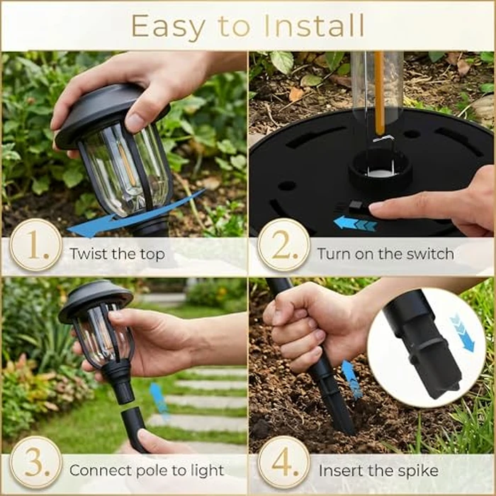 DOESLAG Solar Pathway Lights Outdoor 8 Pack, Warm White Solar Path Lights, Waterproof Energy Efficient Landscape Lights Decorative Auto On/Off, Solar Garden Lights for Yard Walkway Driveway Patio by DOESLAG - Image 5