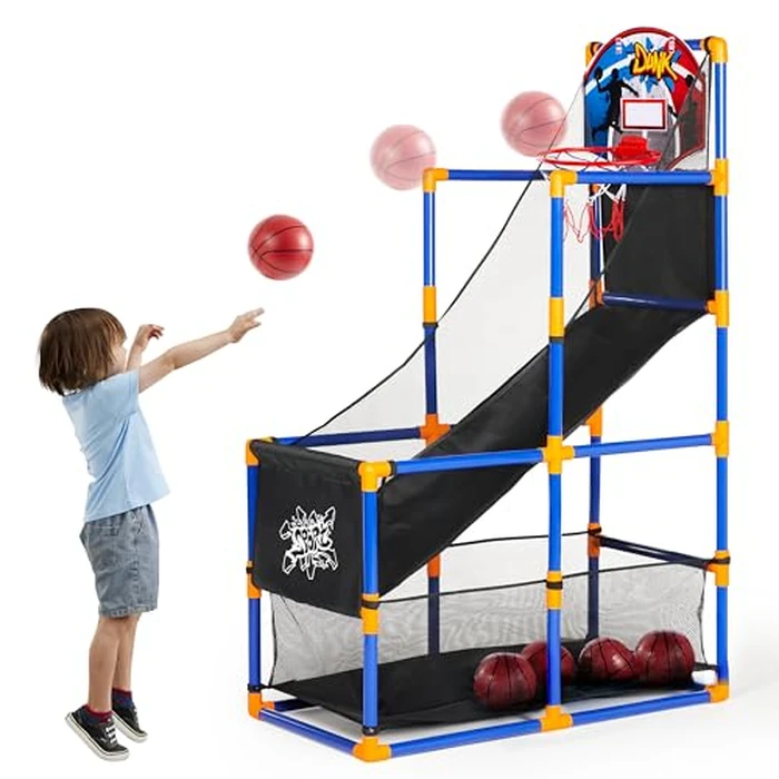 JOYIN Arcade Basketball Game Set with 4 Balls and Hoop for Kids 3 to 12 Years Old Indoor Outdoor Sport Play - Easy Set Up - Air Pump Included - Ideal for Competition by JOYIN - Used - Like New condition - US$39.12