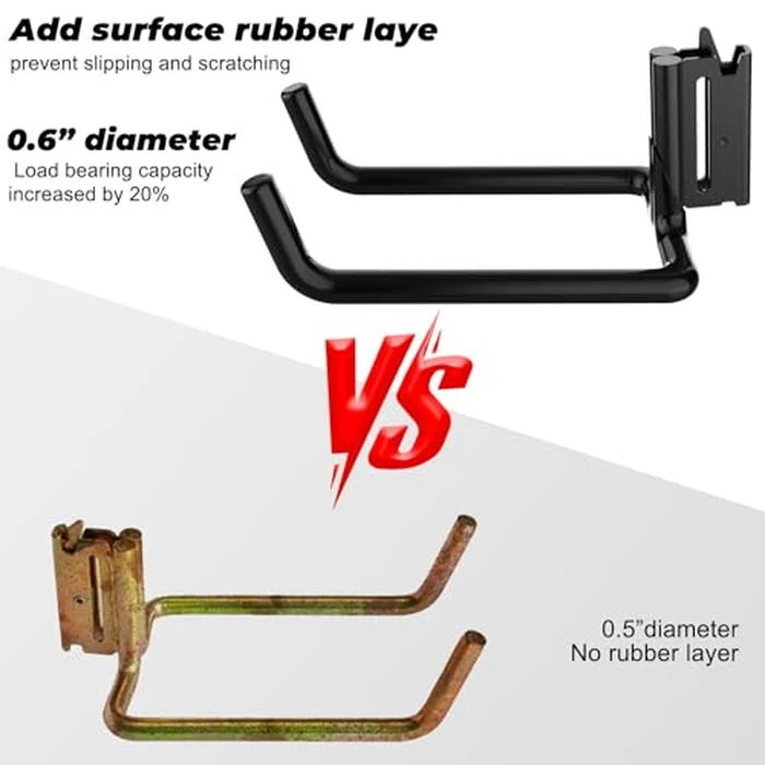 4 PCS Heavy Duty E Track Double J Hooks with Non-Slip Rubber Coating | 20% Thicker 0.6" Steel Large Steel Tool Double J Hook Compatible with E-Track, X-Track | Shovel Hanger for Enclosed Trailer,Truck by POROHOM - Image 2