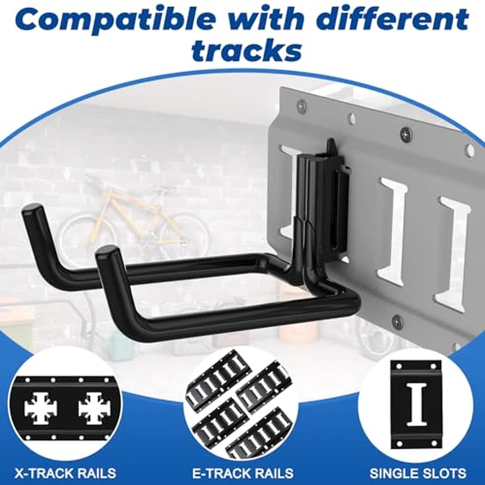4 PCS Heavy Duty E Track Double J Hooks with Non-Slip Rubber Coating | 20% Thicker 0.6" Steel Large Steel Tool Double J Hook Compatible with E-Track, X-Track | Shovel Hanger for Enclosed Trailer,Truck by POROHOM - Image 4