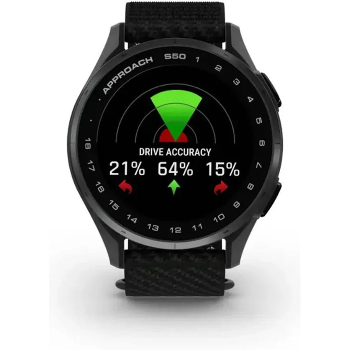 Garmin Approach S50 Advanced GPS Golf Smartwatch - 4GB - 30.4mm - Slate Aluminum Case with Black Nylon ComfortFit Nylon Band by Garmin - Refurbished - Acceptable condition - CA$435.99