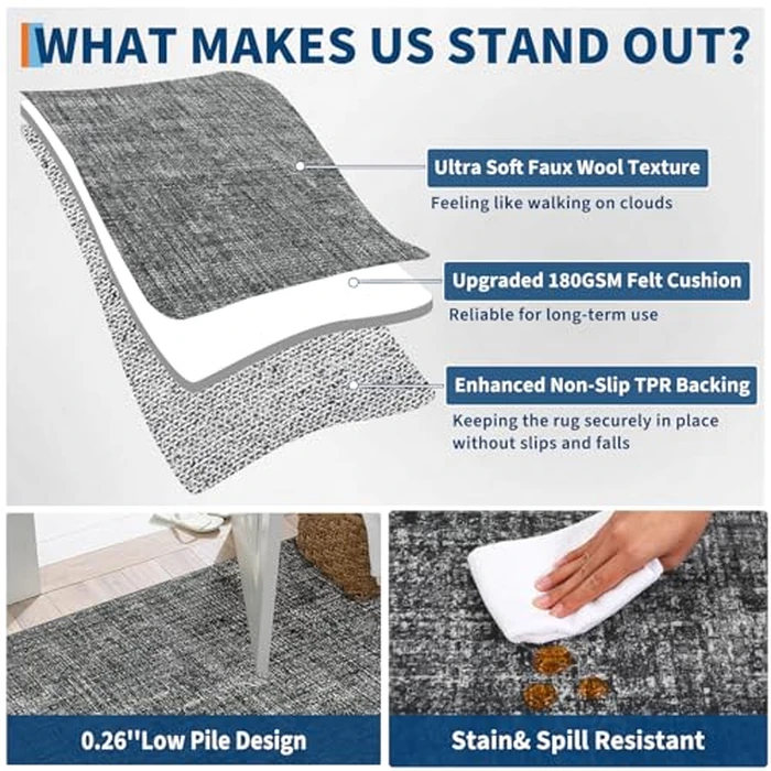 GarveeHome Modern Solid Area Rug 2x6 Washable Hallway Runner Rugs Non Slip Neutral Rug for Living Room Floor Carpet for Bedroom Kitchen Bathroom Nursery Carpet for Bedside Laundry Room by GarveeHome - Image 8