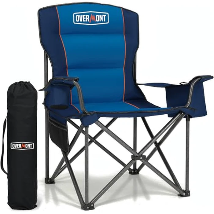 Overmont Oversized Folding Camping Chair - 450lbs Support with Padded Cushion Cooler Pockets - Heavy Duty Collapsible Chairs for Sports Garden Beach Fishing Blue by Overmont - Used - Very Good condition - US$32.21