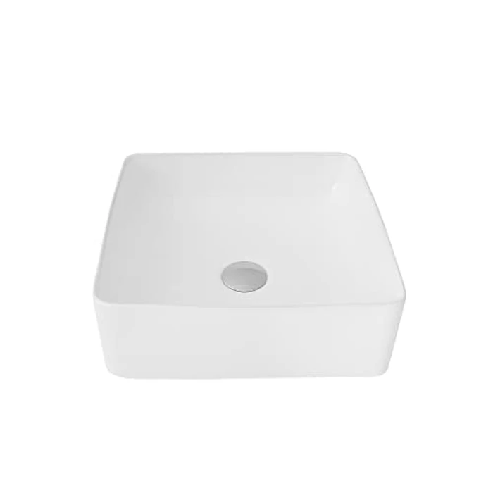 Stylish Vessel Sink 14.5 x 14.5 Inch Square Porcelain Over the Counter Bathroom Sink Enamel Glaze Finish Smooth and Stain Resistant Non Porous Surface (White), P-226H by STYLISH - Used - Like New condition - US$40.85