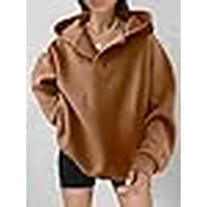 ANRABESS Womens Oversized Hoodies V Neck Sweatshirts Fleece Long Sleeve Pullover Y2K Clothes 2025 Fall Trendy Outfits caramel M by ANRABESS - Image 6