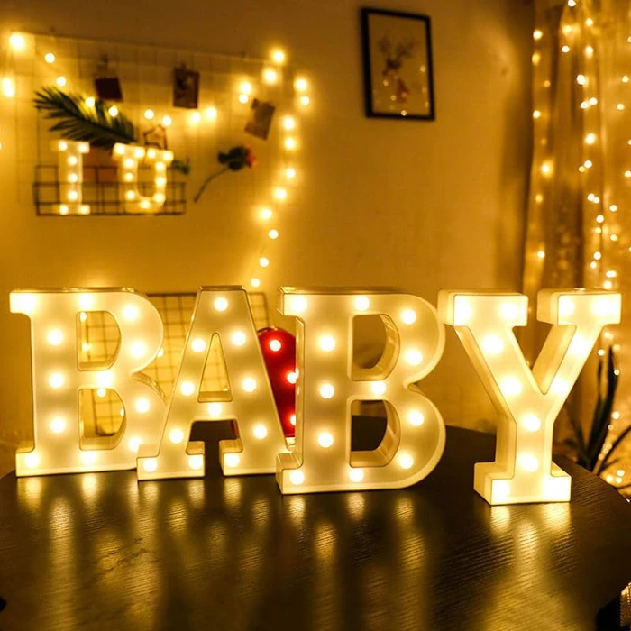 4 Warm White BABY Marquee Light Up Letters, Large BABY Led Light Sign, Perfect for Baby Shower Birthday Home Bedroom Nursery Room Table Wall Decor by JUICYRAUL - Used - Acceptable condition - CA$16.72