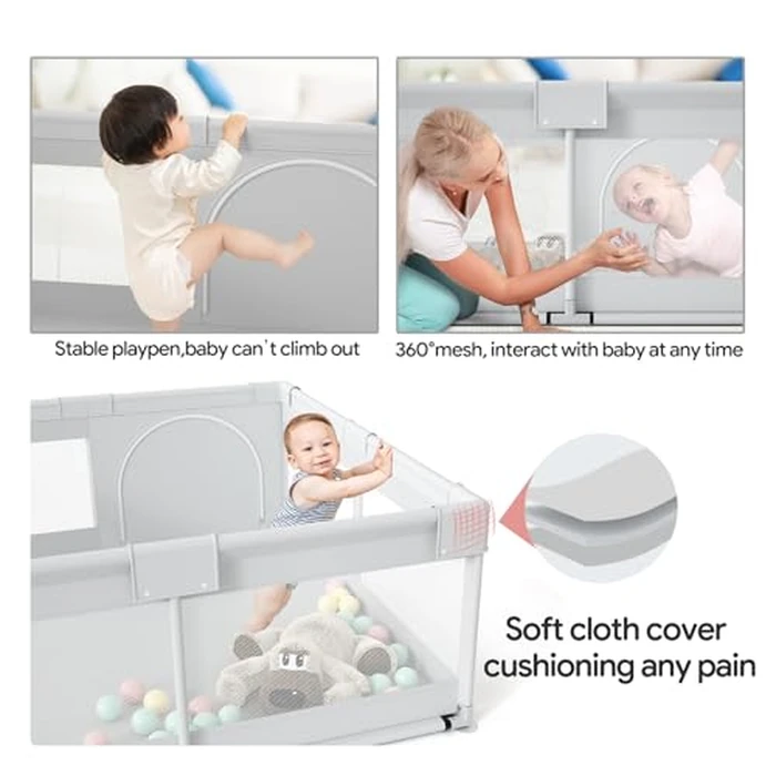 Fodoss Baby Playpen 50x50in, Small Play Pen for Babies and Toddlers, Playpen for Apartment, Play Yard, Activity Fence, Baby Playard with All-Side Mesh, Pull Rings by Fodoss - Image 3