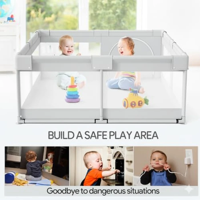 Fodoss Baby Playpen 50x50in, Small Play Pen for Babies and Toddlers, Playpen for Apartment, Play Yard, Activity Fence, Baby Playard with All-Side Mesh, Pull Rings by Fodoss - Image 5