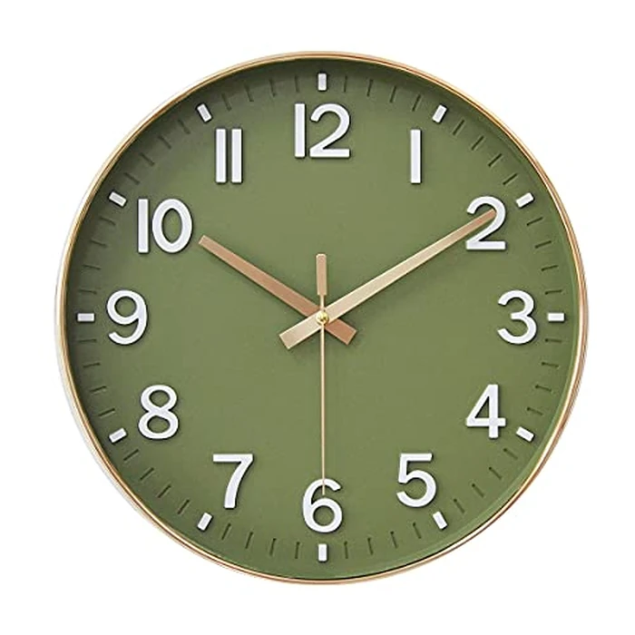 HZDHCLH Wall Clocks Battery Operated,12 inch Silent Non Ticking Modern Wall Clock for Living Room Bedroom Kitchen Office Classroom Decor (Olive Green and Gold) by HZDHCLH - Used - Very Good condition