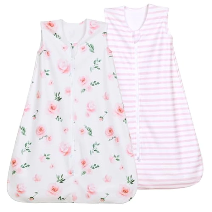 david's kids Micro Fleece Baby Sleep Sack 6-12 Months, Soft Baby Wearable Blankets with 2-Way Zipper, 2 Pack Comfy Sleeping Bags for Infant Newborn Boys Girls Neutral, Medium Size, Floral Flowers by david's kids - Image 1