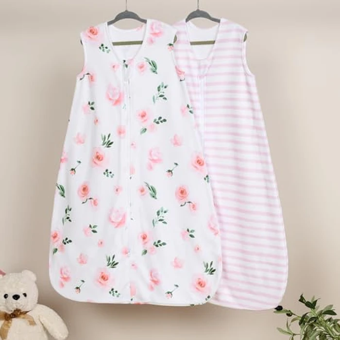 david's kids Micro Fleece Baby Sleep Sack 6-12 Months, Soft Baby Wearable Blankets with 2-Way Zipper, 2 Pack Comfy Sleeping Bags for Infant Newborn Boys Girls Neutral, Medium Size, Floral Flowers by david's kids - Image 3