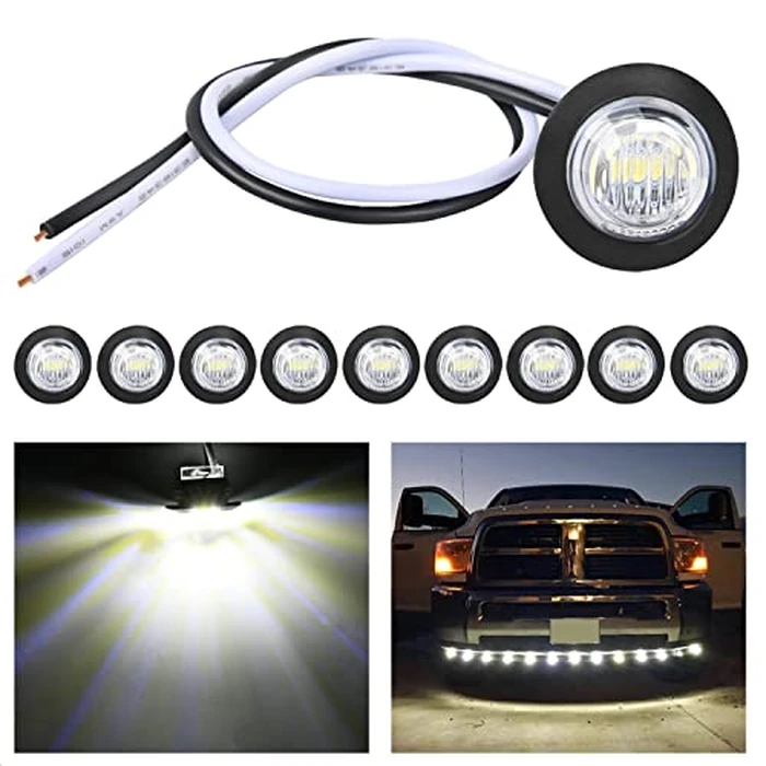 Nilight 10 PCS 3/4 Inch Round LED Clearance Light LED Front Rear Side Marker Indicator Light Bullet Marker Light for Truck RV Car Bus Trailer Van Caravan Boat, White by Nilight - Used - Good condition - CA$10.29