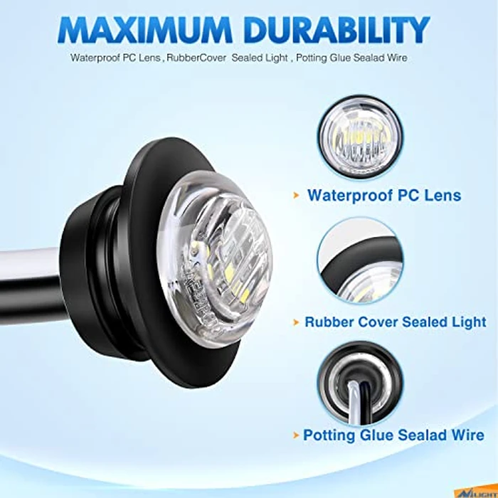 Nilight 10 PCS 3/4 Inch Round LED Clearance Light LED Front Rear Side Marker Indicator Light Bullet Marker Light for Truck RV Car Bus Trailer Van Caravan Boat, White by Nilight - Image 3