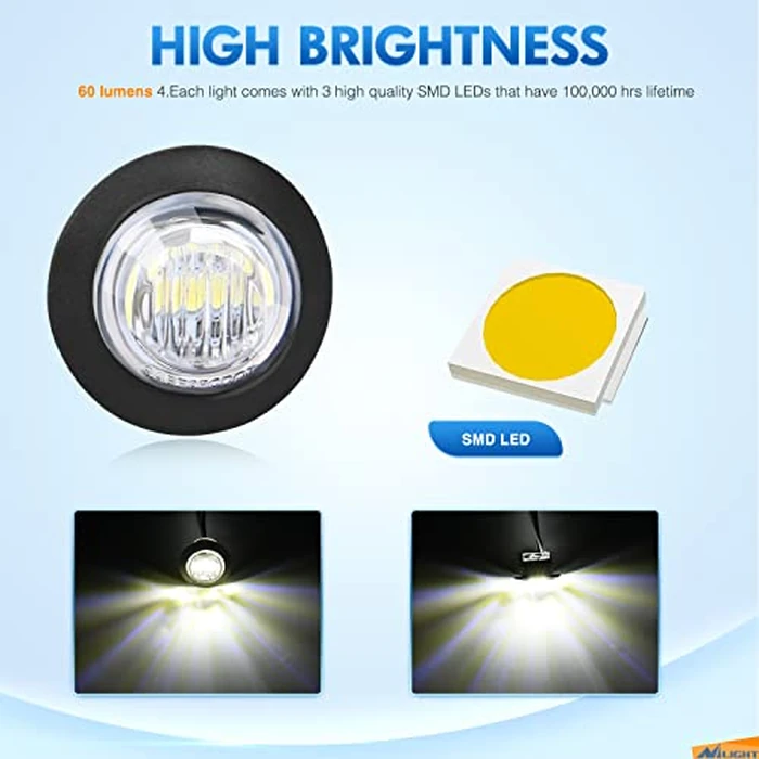 Nilight 10 PCS 3/4 Inch Round LED Clearance Light LED Front Rear Side Marker Indicator Light Bullet Marker Light for Truck RV Car Bus Trailer Van Caravan Boat, White by Nilight - Image 4