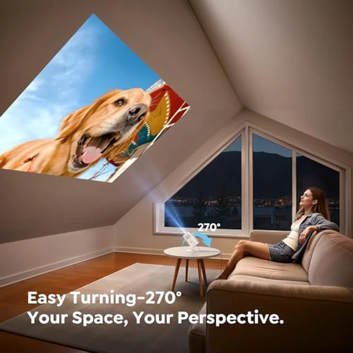 【Built-in Apps | Short Throw】Mini-Projector with WiFi6 and Two-Way Bluetooth5.4, 4K 1080P Support Portable-Projector, Auto Keystone 270 degrees Rotation Outdoor Movie-Projecteur for Phone/HDMI/TV Stick,White by TOPTRO - Image 4