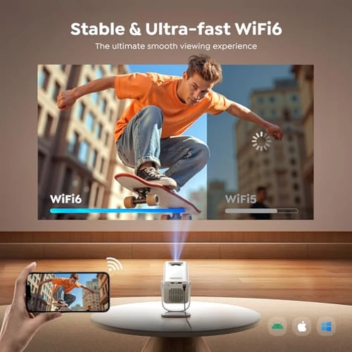 【Built-in Apps | Short Throw】Mini-Projector with WiFi6 and Two-Way Bluetooth5.4, 4K 1080P Support Portable-Projector, Auto Keystone 270 degrees Rotation Outdoor Movie-Projecteur for Phone/HDMI/TV Stick,White by TOPTRO - Image 5