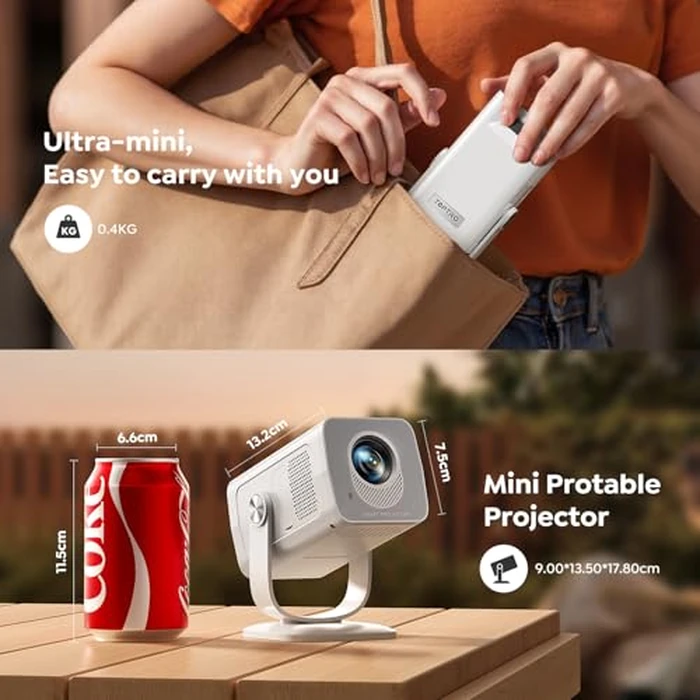 【Built-in Apps | Short Throw】Mini-Projector with WiFi6 and Two-Way Bluetooth5.4, 4K 1080P Support Portable-Projector, Auto Keystone 270 degrees Rotation Outdoor Movie-Projecteur for Phone/HDMI/TV Stick,White by TOPTRO - Image 6