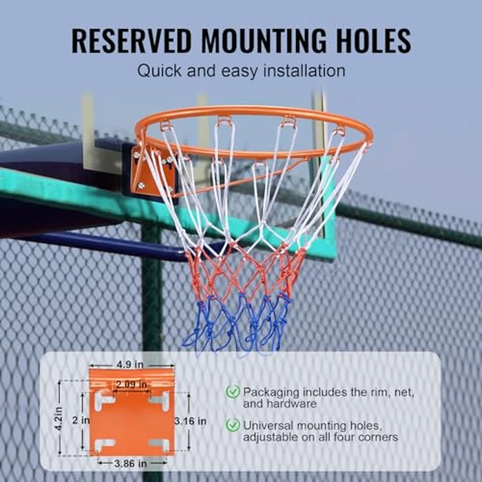 VEVOR Basketball Rim, Wall Door Mounted Basketball Hoop, Heavy Duty Q235 Basketball Flex Rim Goal Replacement with Net, Standard 18" Indoor and Outdoor Hanging Basketball Hoop for Kids Adults by VEVOR - Image 5