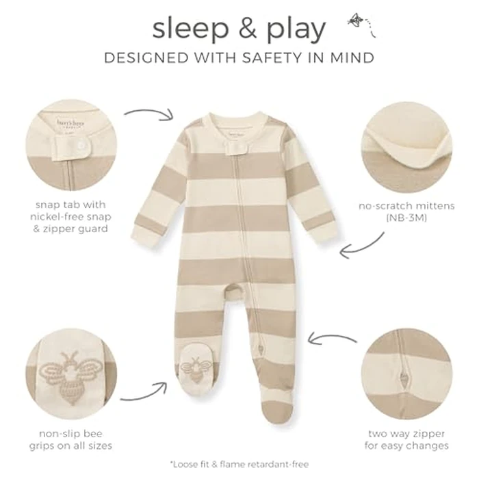 Burt's Bees Baby Boys' Organic Cotton Sleep and Play Footed Pajamas, One-piece Zip Front Romper, Baby Essentials by Burt's Bees Baby - Image 2