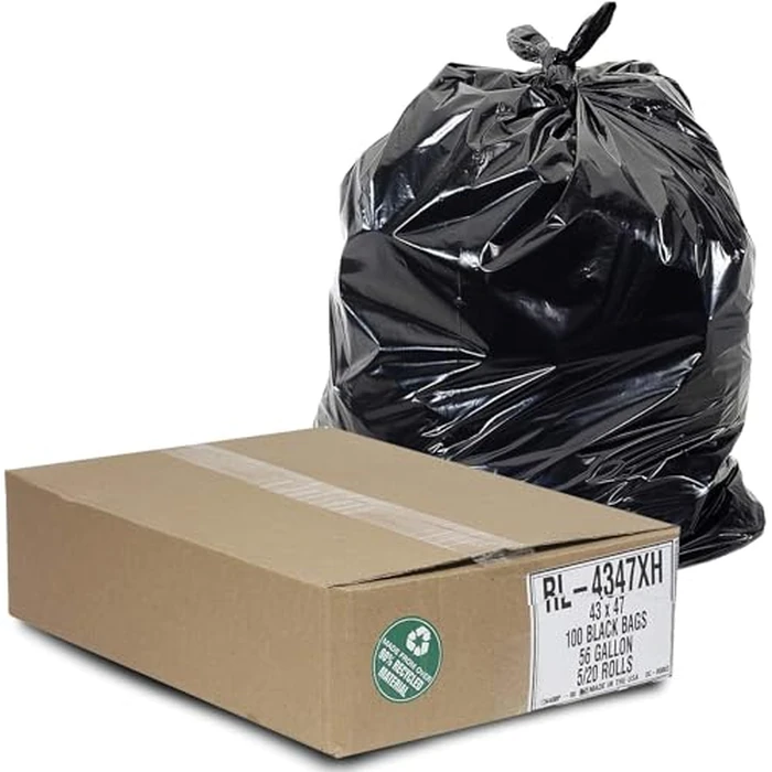 Aluf Plastics 56 Gallon Trash Can Liners (100 Count) - 43" x 47" - Thick 1.5 MIL Equivalent Black Trash Bags for Bathroom, Kitchen, Office, Industrial, Commercial, Recycling and More by Aluf Plastics - Used - Very Good condition