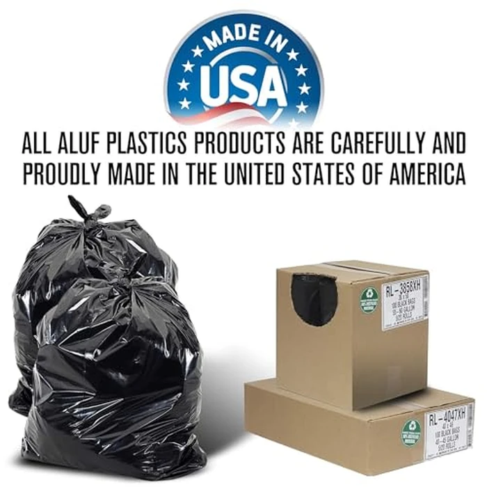 Aluf Plastics 56 Gallon Trash Can Liners (100 Count) - 43" x 47" - Thick 1.5 MIL Equivalent Black Trash Bags for Bathroom, Kitchen, Office, Industrial, Commercial, Recycling and More by Aluf Plastics - Image 6