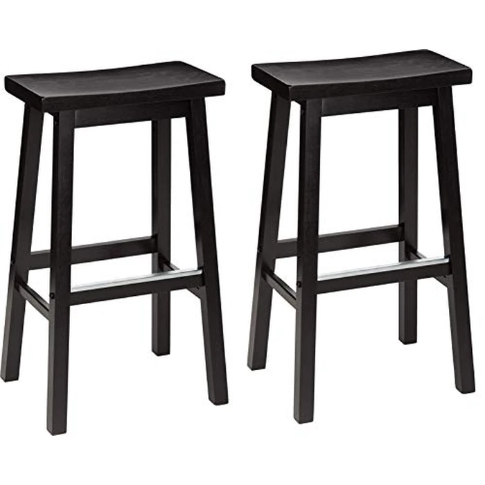 Amazon Basics Solid Wood Saddle-Seat Counter Height Bar Stools for Kitchen Island and Home Bar with Footrest, 29-Inch Height, Black, Set of 2 by Amazon Basics - Used - Acceptable condition - US$57.93