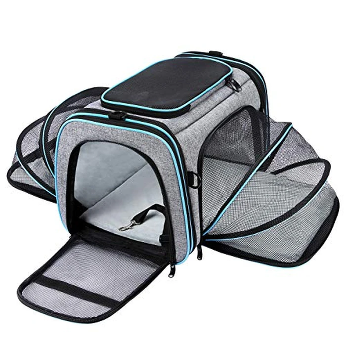 Airline Approved Pet Carrier, Large Soft Sided Pet Travel TSA Carrier 4 Sides Expandable Cat Collapsible Carriers with Removable Fleece Pad and Pockets for Cats Dogs and Small Animals by MASKEYON - Image 1