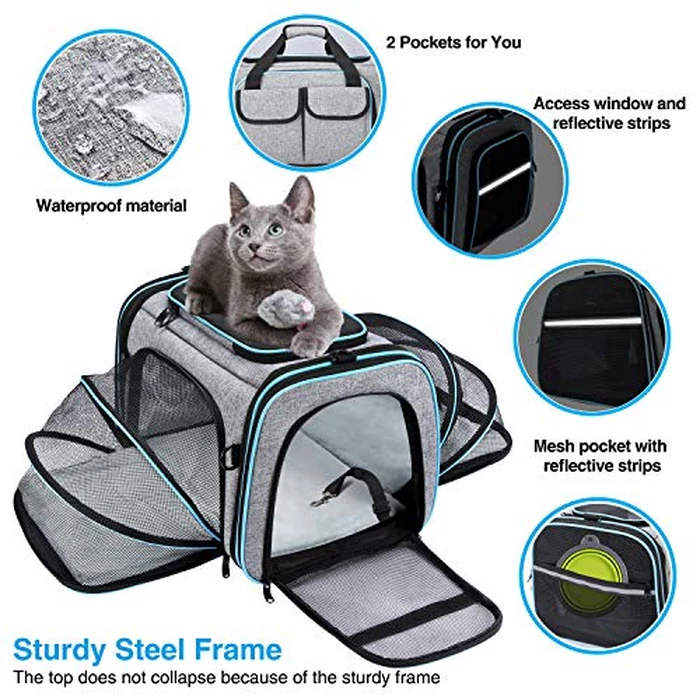 Airline Approved Pet Carrier, Large Soft Sided Pet Travel TSA Carrier 4 Sides Expandable Cat Collapsible Carriers with Removable Fleece Pad and Pockets for Cats Dogs and Small Animals by MASKEYON - Image 4
